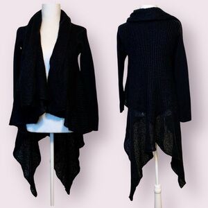 United Colors Of Benetton Open Waterfall Front Cardigan Sweater Long Back Black